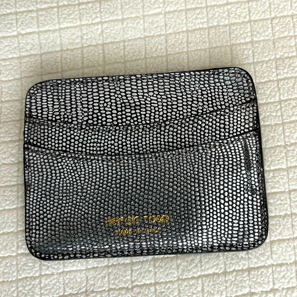 Sergio Rossi New!!! Textured Silver Leather Card Holder - Picture 1 of 4
